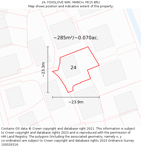 24, FOXGLOVE WAY, MARCH, PE15 8RU: Plot and title map