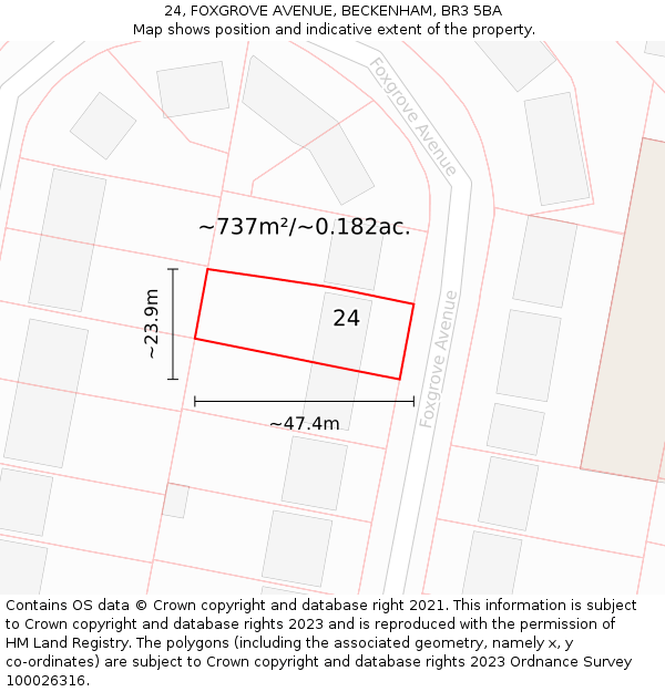 24, FOXGROVE AVENUE, BECKENHAM, BR3 5BA: Plot and title map