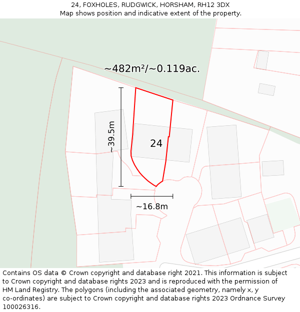 24, FOXHOLES, RUDGWICK, HORSHAM, RH12 3DX: Plot and title map