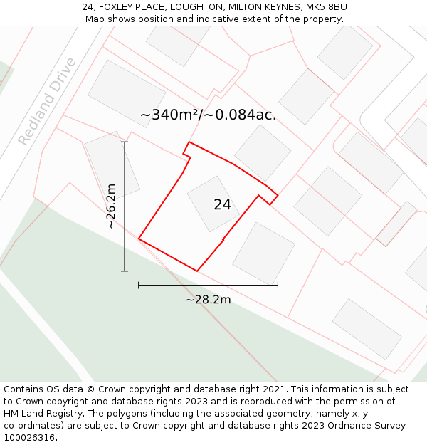 24, FOXLEY PLACE, LOUGHTON, MILTON KEYNES, MK5 8BU: Plot and title map