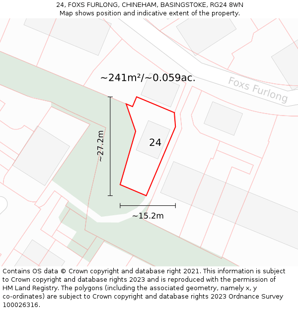 24, FOXS FURLONG, CHINEHAM, BASINGSTOKE, RG24 8WN: Plot and title map