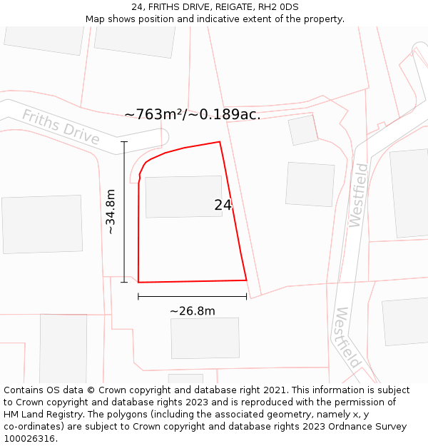 24, FRITHS DRIVE, REIGATE, RH2 0DS: Plot and title map