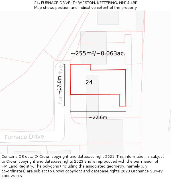 24, FURNACE DRIVE, THRAPSTON, KETTERING, NN14 4RP: Plot and title map