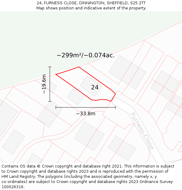24, FURNESS CLOSE, DINNINGTON, SHEFFIELD, S25 2TT: Plot and title map