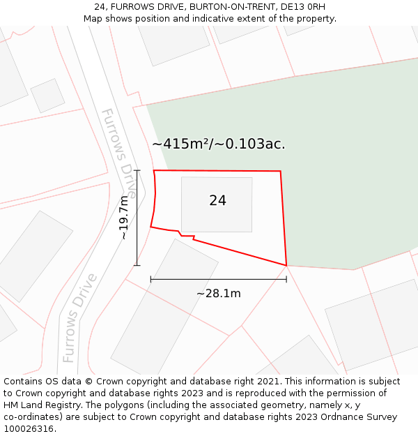 24, FURROWS DRIVE, BURTON-ON-TRENT, DE13 0RH: Plot and title map