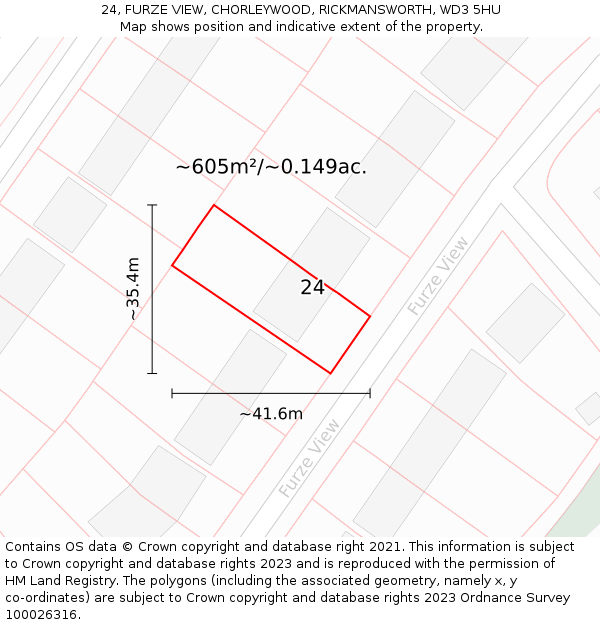 24, FURZE VIEW, CHORLEYWOOD, RICKMANSWORTH, WD3 5HU: Plot and title map