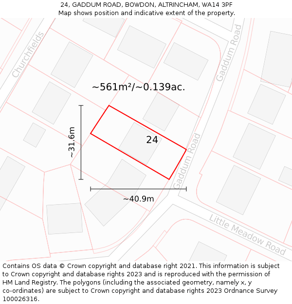 24, GADDUM ROAD, BOWDON, ALTRINCHAM, WA14 3PF: Plot and title map