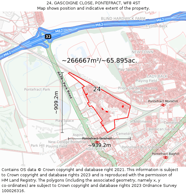 24, GASCOIGNE CLOSE, PONTEFRACT, WF8 4ST: Plot and title map