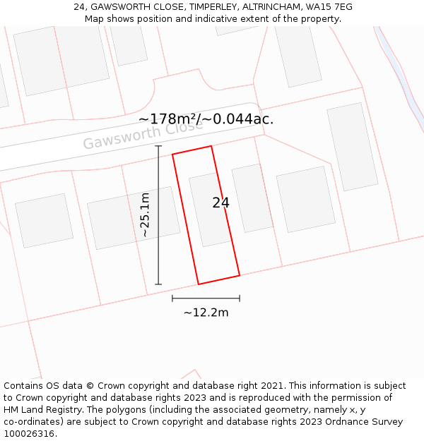 24, GAWSWORTH CLOSE, TIMPERLEY, ALTRINCHAM, WA15 7EG: Plot and title map