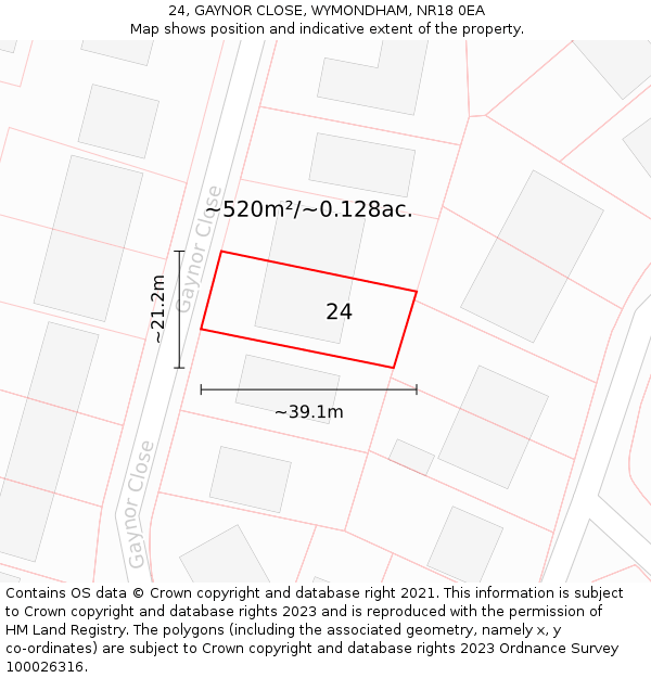 24, GAYNOR CLOSE, WYMONDHAM, NR18 0EA: Plot and title map