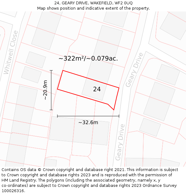 24, GEARY DRIVE, WAKEFIELD, WF2 0UQ: Plot and title map