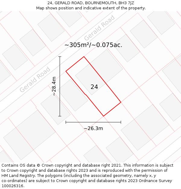 24, GERALD ROAD, BOURNEMOUTH, BH3 7JZ: Plot and title map