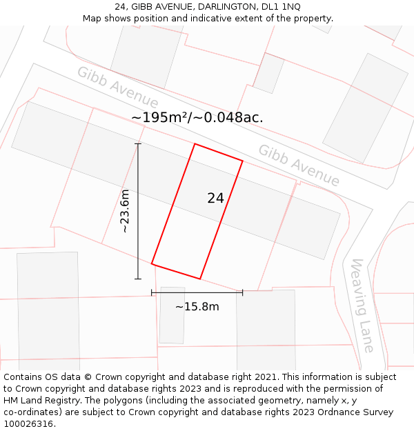 24, GIBB AVENUE, DARLINGTON, DL1 1NQ: Plot and title map