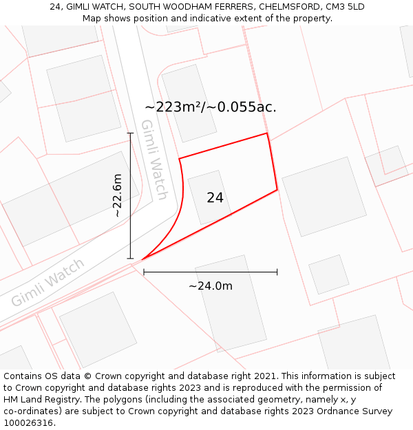 24, GIMLI WATCH, SOUTH WOODHAM FERRERS, CHELMSFORD, CM3 5LD: Plot and title map