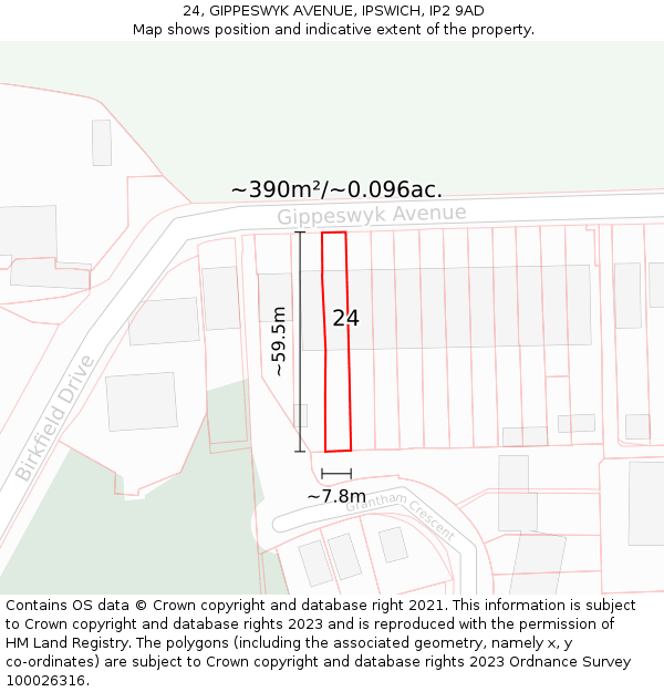 24, GIPPESWYK AVENUE, IPSWICH, IP2 9AD: Plot and title map