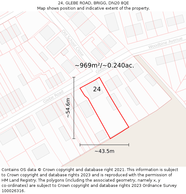 24, GLEBE ROAD, BRIGG, DN20 8QE: Plot and title map