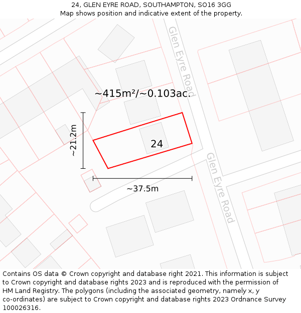 24, GLEN EYRE ROAD, SOUTHAMPTON, SO16 3GG: Plot and title map