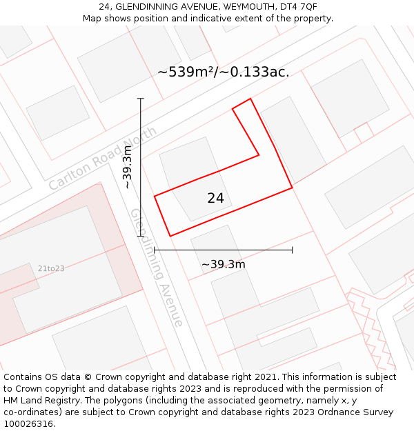 24, GLENDINNING AVENUE, WEYMOUTH, DT4 7QF: Plot and title map