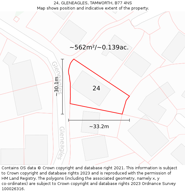 24, GLENEAGLES, TAMWORTH, B77 4NS: Plot and title map