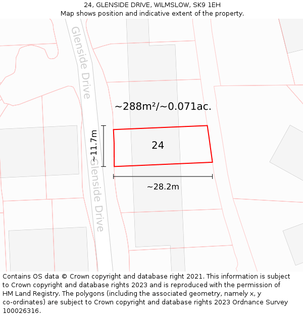 24, GLENSIDE DRIVE, WILMSLOW, SK9 1EH: Plot and title map