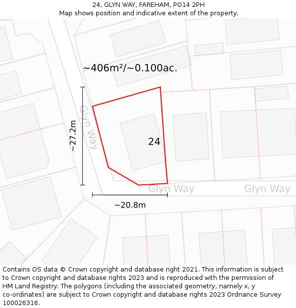 24, GLYN WAY, FAREHAM, PO14 2PH: Plot and title map