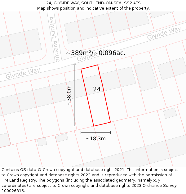 24, GLYNDE WAY, SOUTHEND-ON-SEA, SS2 4TS: Plot and title map