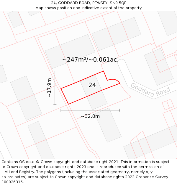 24, GODDARD ROAD, PEWSEY, SN9 5QE: Plot and title map