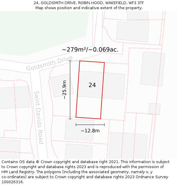 24, GOLDSMITH DRIVE, ROBIN HOOD, WAKEFIELD, WF3 3TF: Plot and title map