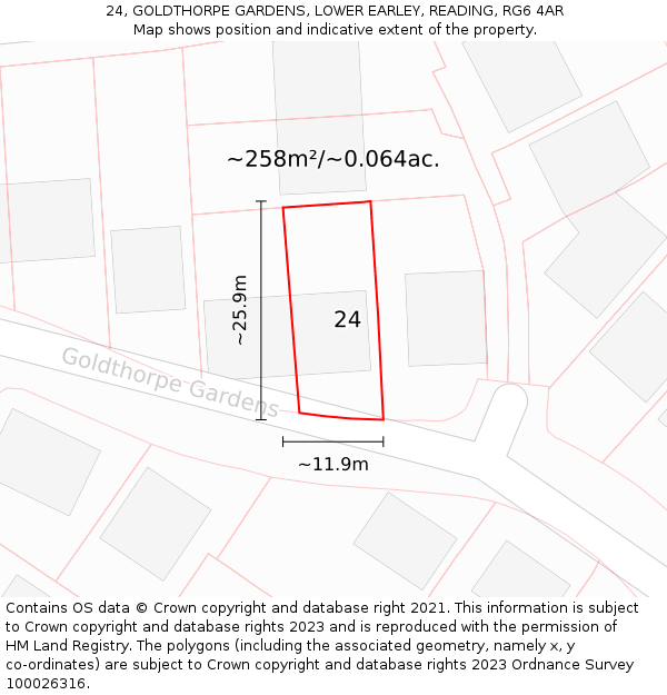 24, GOLDTHORPE GARDENS, LOWER EARLEY, READING, RG6 4AR: Plot and title map