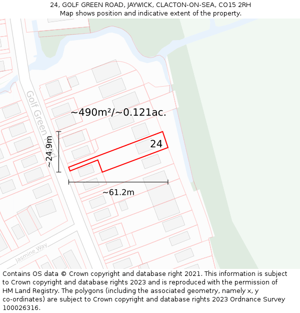 24, GOLF GREEN ROAD, JAYWICK, CLACTON-ON-SEA, CO15 2RH: Plot and title map