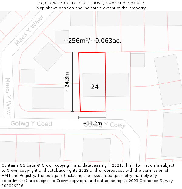 24, GOLWG Y COED, BIRCHGROVE, SWANSEA, SA7 0HY: Plot and title map