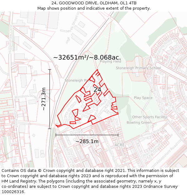 24, GOODWOOD DRIVE, OLDHAM, OL1 4TB: Plot and title map