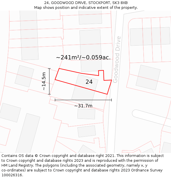 24, GOODWOOD DRIVE, STOCKPORT, SK3 8XB: Plot and title map
