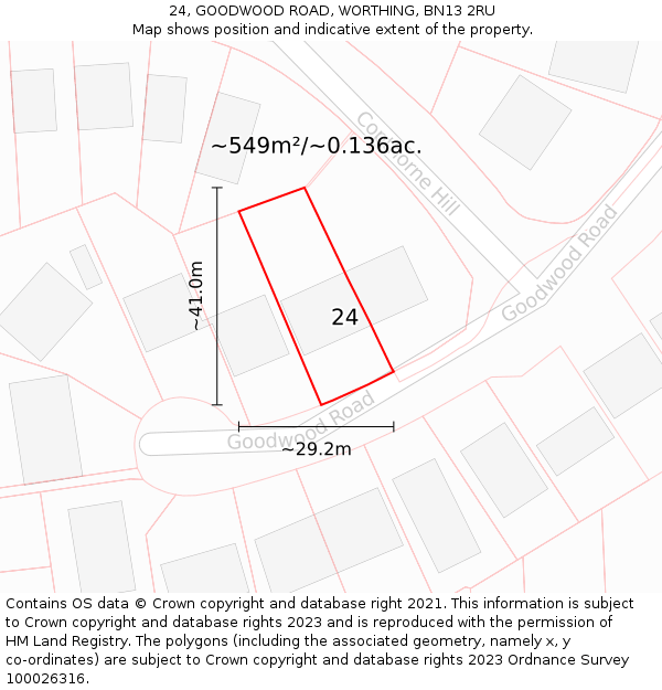 24, GOODWOOD ROAD, WORTHING, BN13 2RU: Plot and title map