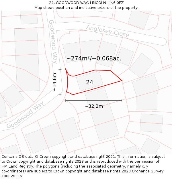 24, GOODWOOD WAY, LINCOLN, LN6 0FZ: Plot and title map