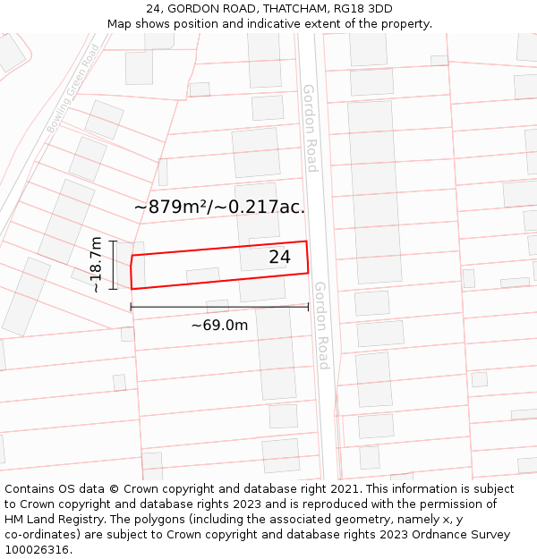 24, GORDON ROAD, THATCHAM, RG18 3DD: Plot and title map