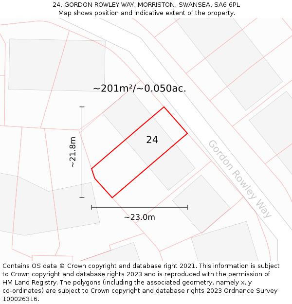 24, GORDON ROWLEY WAY, MORRISTON, SWANSEA, SA6 6PL: Plot and title map