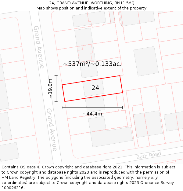 24, GRAND AVENUE, WORTHING, BN11 5AQ: Plot and title map