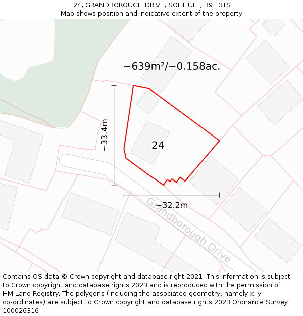 24, GRANDBOROUGH DRIVE, SOLIHULL, B91 3TS: Plot and title map