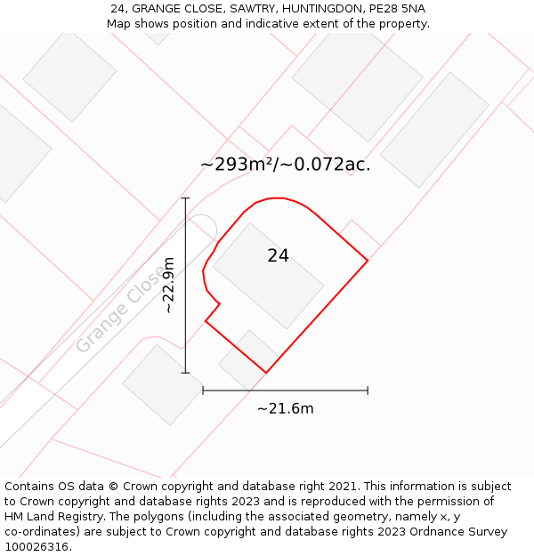 24, GRANGE CLOSE, SAWTRY, HUNTINGDON, PE28 5NA: Plot and title map