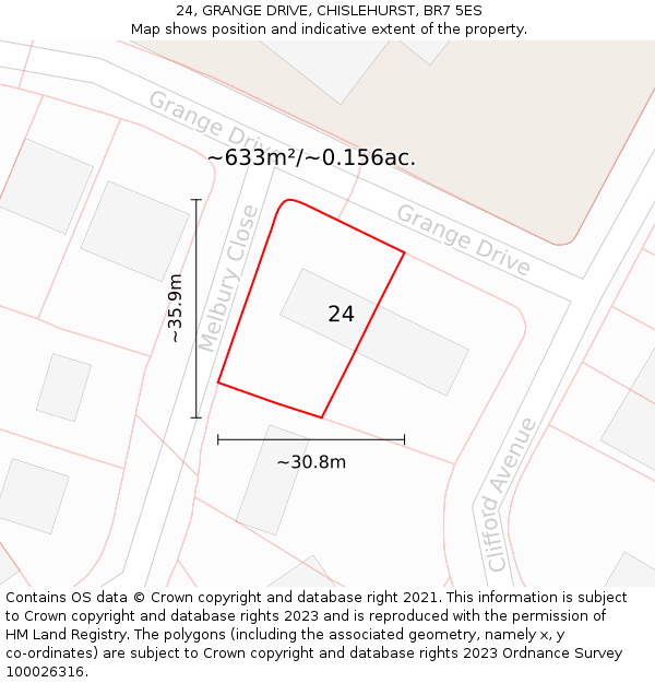 24, GRANGE DRIVE, CHISLEHURST, BR7 5ES: Plot and title map