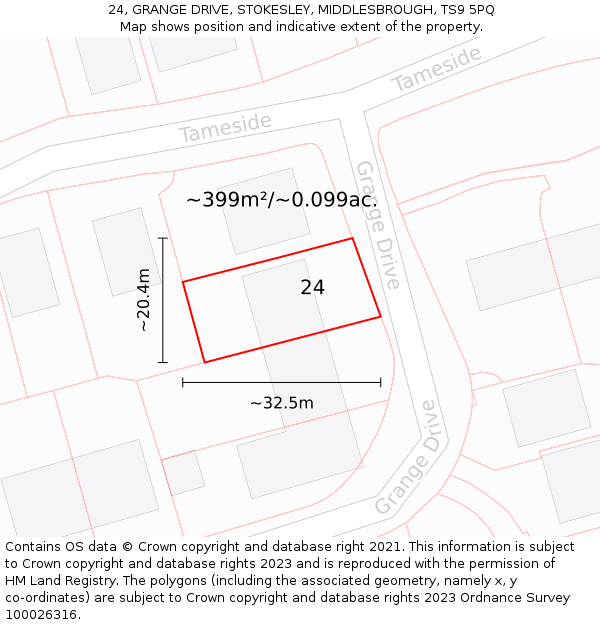 24, GRANGE DRIVE, STOKESLEY, MIDDLESBROUGH, TS9 5PQ: Plot and title map