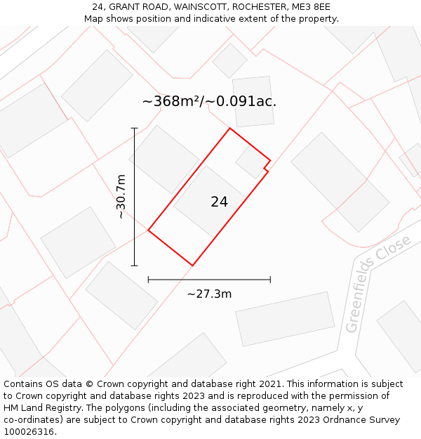 24, GRANT ROAD, WAINSCOTT, ROCHESTER, ME3 8EE: Plot and title map