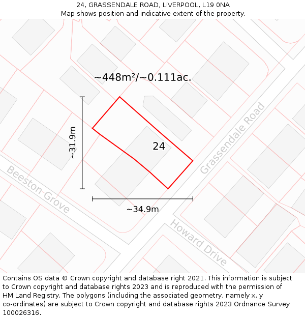 24, GRASSENDALE ROAD, LIVERPOOL, L19 0NA: Plot and title map