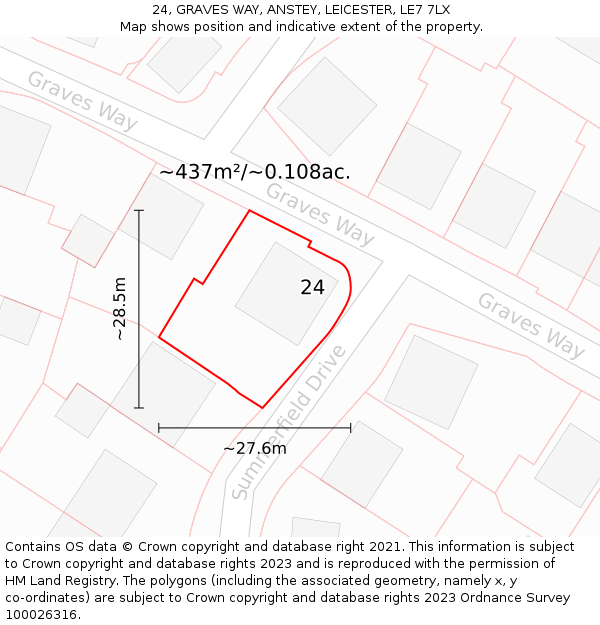 24, GRAVES WAY, ANSTEY, LEICESTER, LE7 7LX: Plot and title map