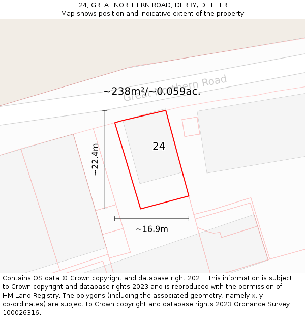 24, GREAT NORTHERN ROAD, DERBY, DE1 1LR: Plot and title map