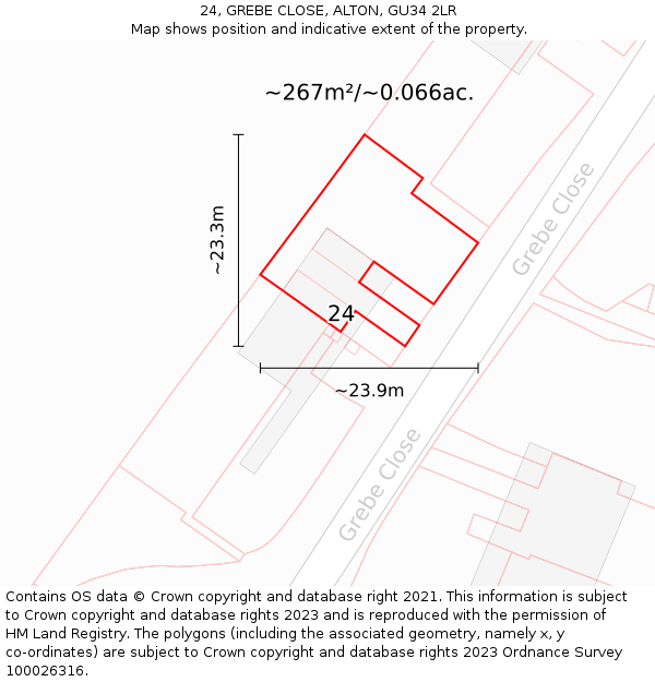 24, GREBE CLOSE, ALTON, GU34 2LR: Plot and title map