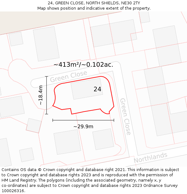24, GREEN CLOSE, NORTH SHIELDS, NE30 2TY: Plot and title map