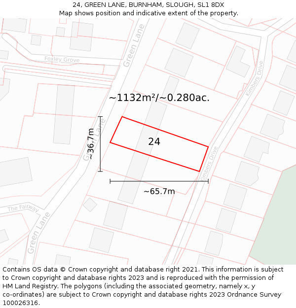 24, GREEN LANE, BURNHAM, SLOUGH, SL1 8DX: Plot and title map