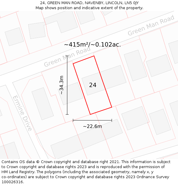 24, GREEN MAN ROAD, NAVENBY, LINCOLN, LN5 0JY: Plot and title map